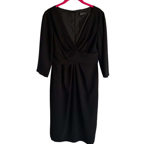 ADRIANNA PAPELL Black V-Neck 3/4 Sleeve  Formal Party‎ Ladies Black Dress, 4 - Picture 1 of 5